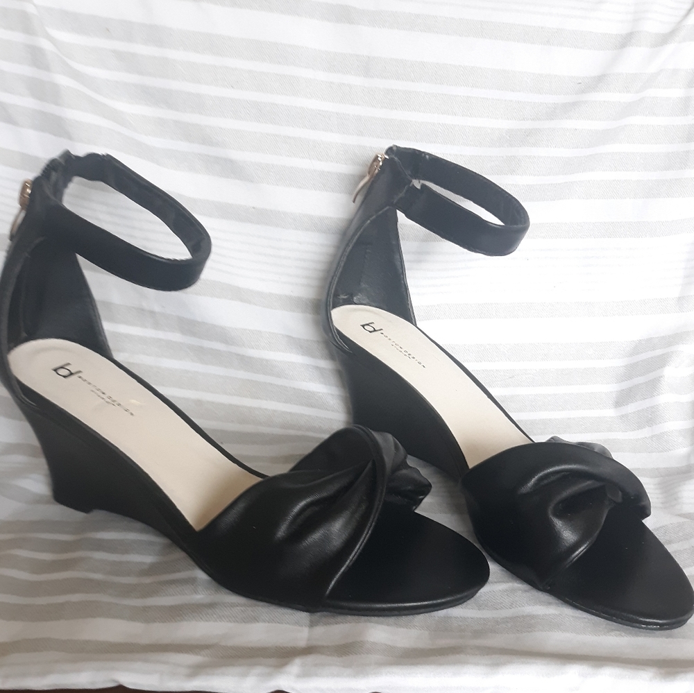 Boston Design Wedges Black Twisted Ankle Wrap Heel